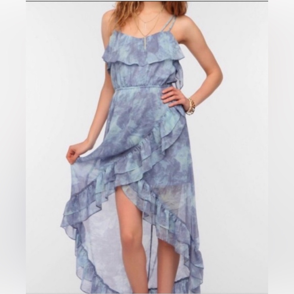 Urban Outfitters Ecote Blue Tulip Ruffle Chiffon Hi-Low Formal‎ Maxi Dress Small
